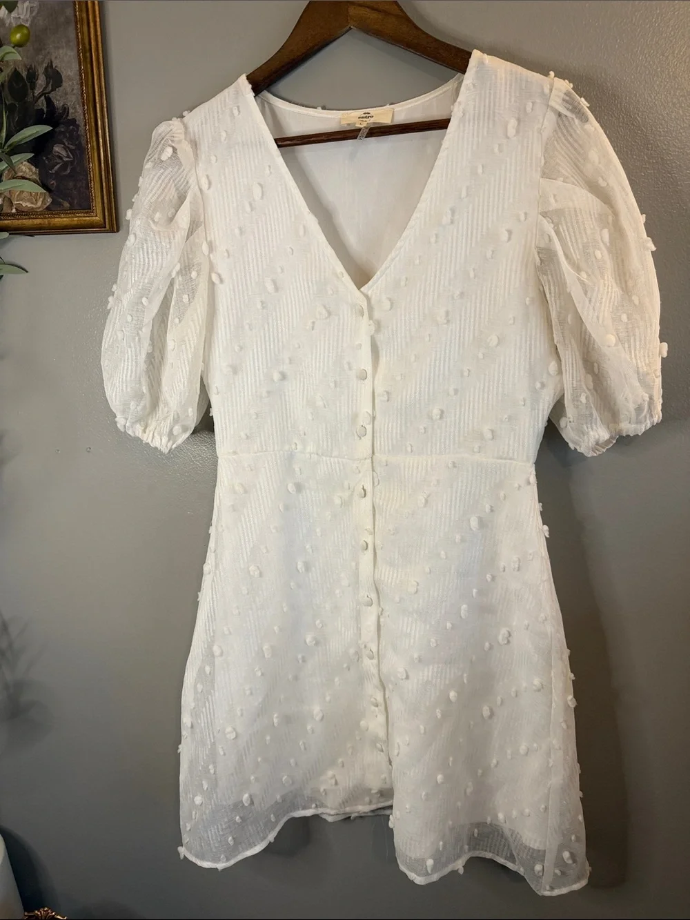 Entro White Swiss Dot Puff Sleeve Mini Dress Size Large - Picture 4 of 8